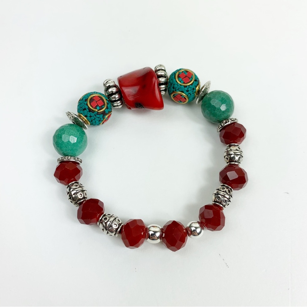 Red Coral crystal bead stretch bracelet